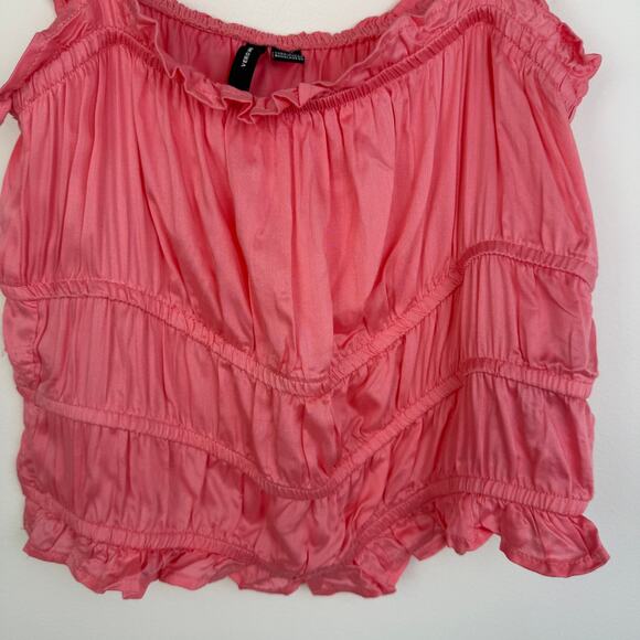 Vero Moda Womens Helyn Shirred Tie Straps Geranium Pink Crop Tank Top Small - Picture 5 of 9